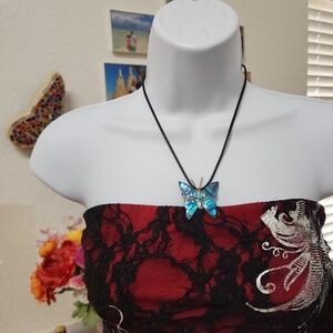 Blue Abalone Shell Butterfly necklace